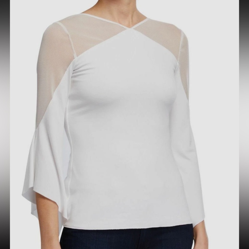 $205 Bailey 44 Womens White Moonstruck 3/4 Sleeve Mesh Jersey Blouse Top Size XS